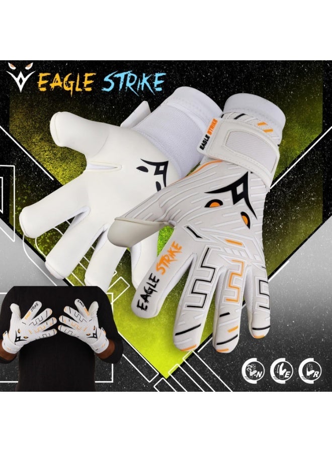 EAGLE STRIKE Professional Goalkeeper Gloves | Latex Palm Soccer Goalie Gloves with Finger Save & Wrist Support | for Adult, Youth & Junior - Ideal for Football Training & Matches - Image 4