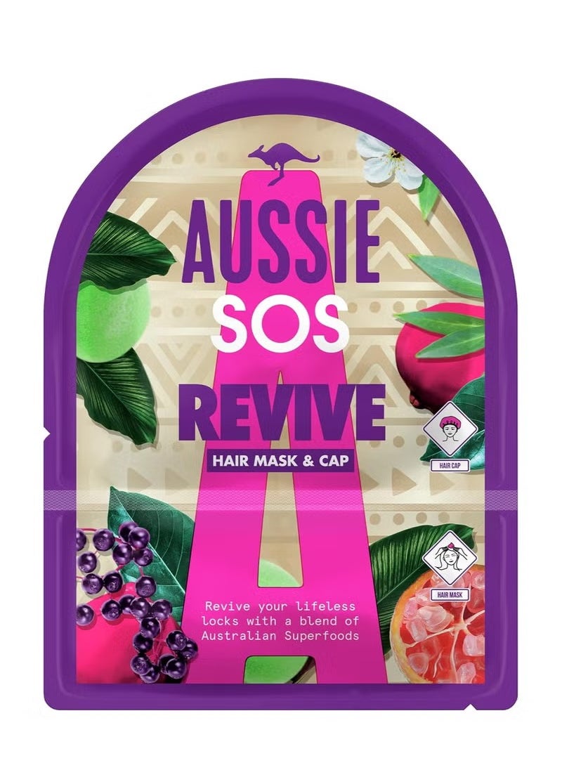 Aussie SOS Hair Mask and Cap Revive Your Lifeless Locks with A Blend of Australian Superfoods Vegan 20ml 