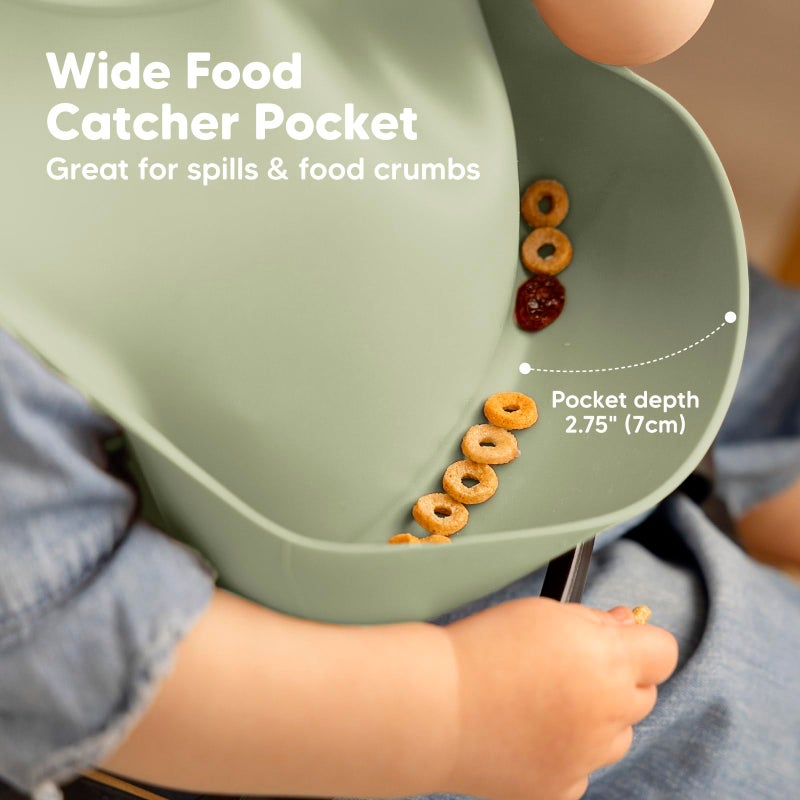 KeaBabies 2-Pack Silicone Baby Bibs for Eating - Sturdy Food-Grade Silicone Bibs for Babies Girl, Boy, Large Food Catcher, Clean & Put On Easily, Waterproof Toddler Feeding Essentials (Sage) - Image 4