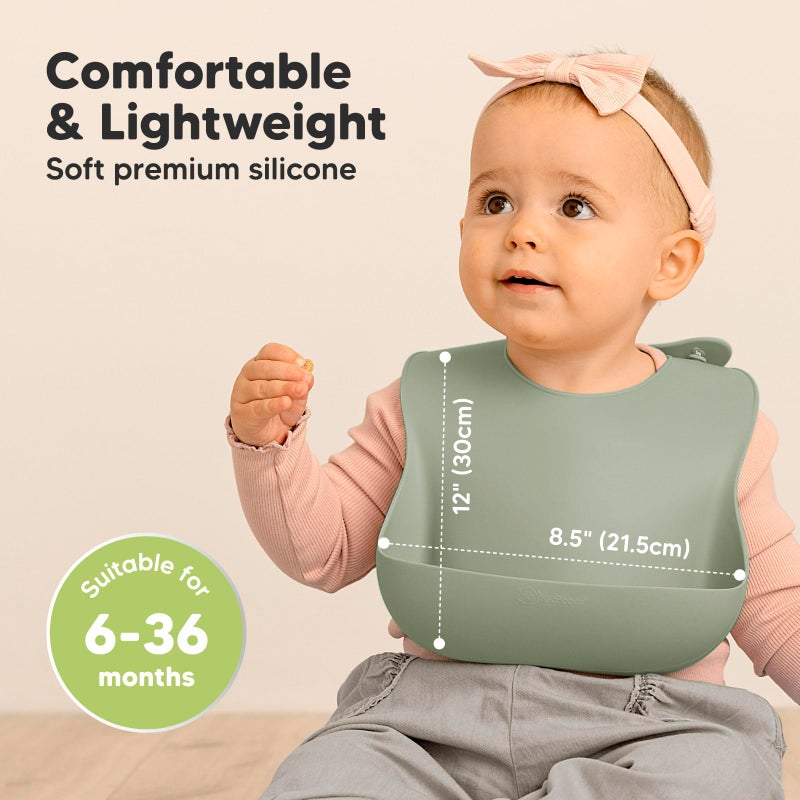 KeaBabies 2-Pack Silicone Baby Bibs for Eating - Sturdy Food-Grade Silicone Bibs for Babies Girl, Boy, Large Food Catcher, Clean & Put On Easily, Waterproof Toddler Feeding Essentials (Sage) - Image 3