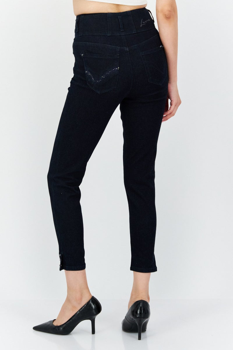 ONLY Women Regular Fit Solid Stretchable Jeans, Navy - Image 3