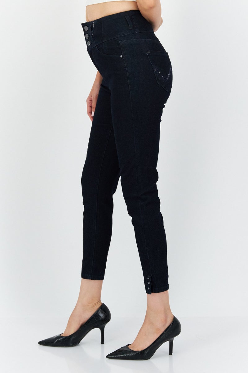 ONLY Women Regular Fit Solid Stretchable Jeans, Navy - Image 4