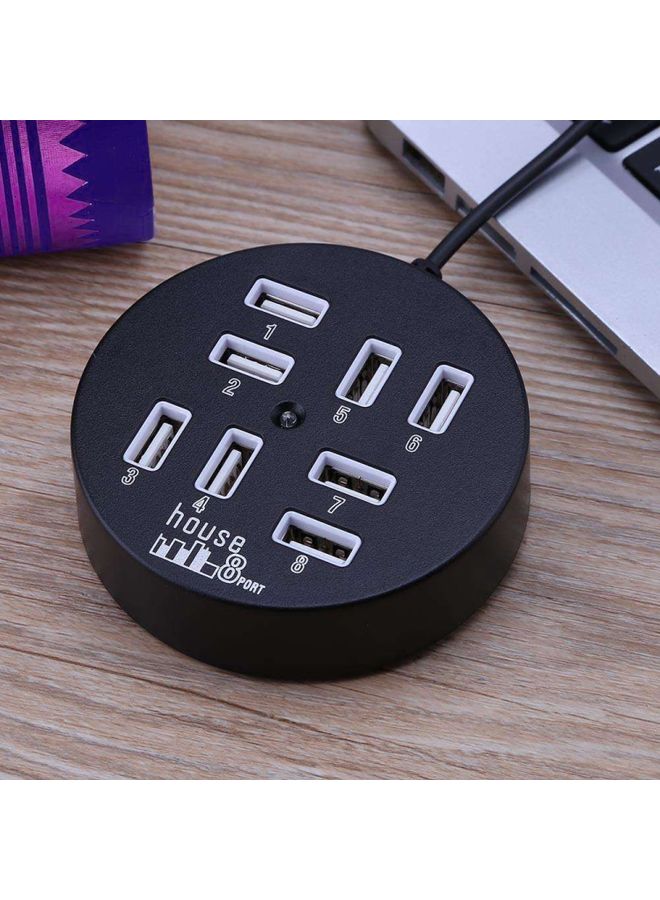 BURAQ High Speed 8 Ports USB 2.0 Portable Round Hub, Length: 60cmRound Circular 8 Ports USB 2.0 Hub Multi-port Splitter Expansion Adapter for Laptop Notebook PC, Support 1TB Mobile HDD(Black)  - Image 1