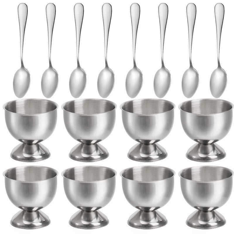 Elsjoy 8 Pack Egg Cup Holders with 8 Spoons Stainless Steel Egg Cups Set for Soft  Hard Boiled Eggs Kitchen Tools Breakfast