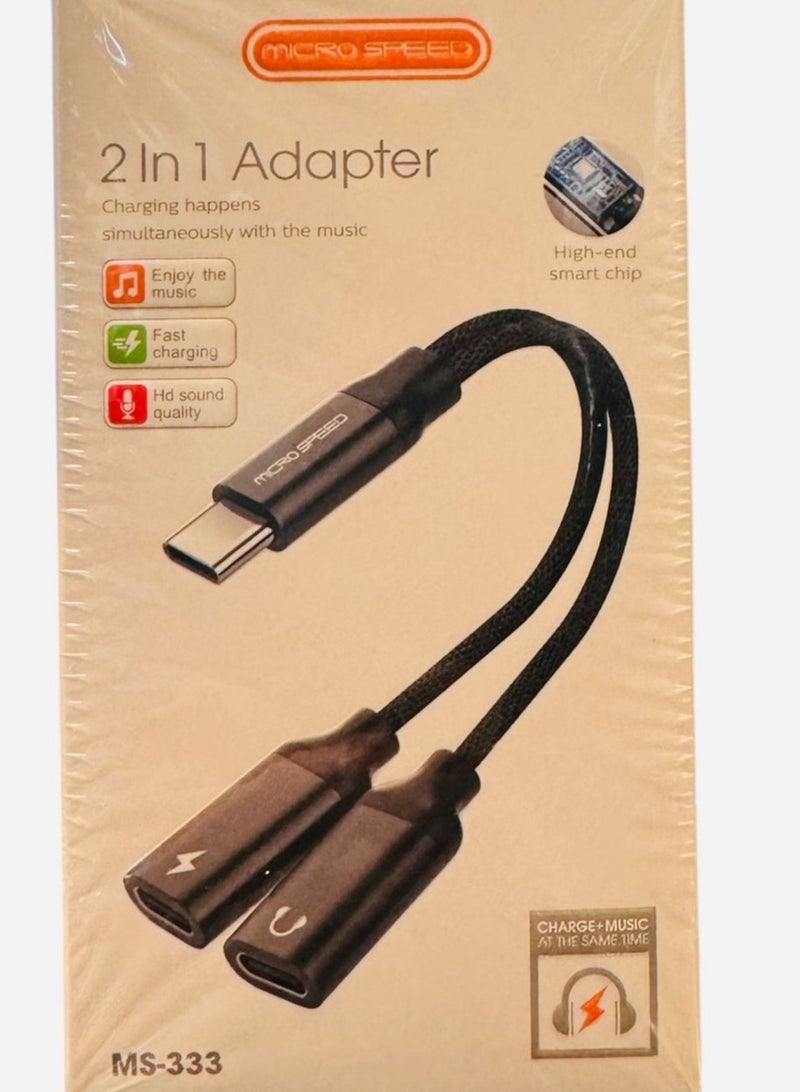 micro speed 2 in 1 Type-C to Dual Type-C Adapter Cable for Charging and Audio for Headphones - Image 2