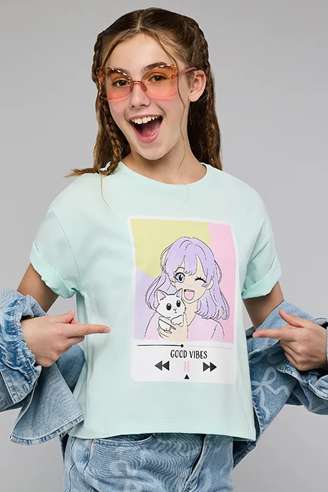 أر أند بي Printed T-Shirt with Crew Neck and Short Sleeves
