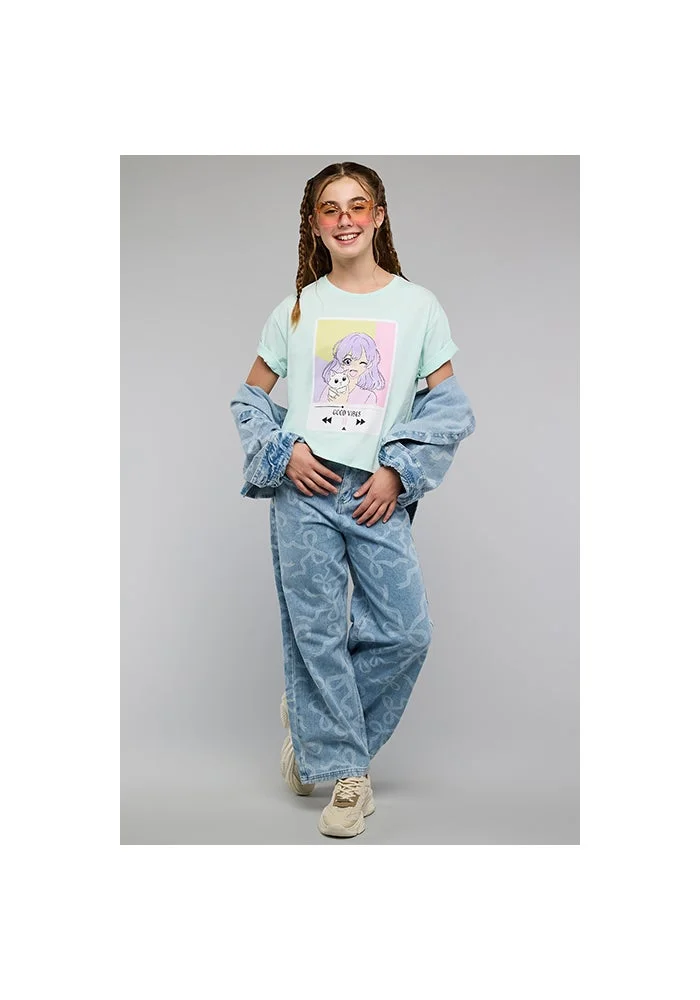 R&b Printed T-Shirt with Crew Neck and Short Sleeves