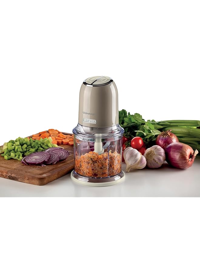 Ariete 400W Vintage Chopper Beige 2 Speed Chopper 2 Buttons And 4 Stainless Steel Blades. Vegetable Grinder And Ice Crusher. 600Ml Graduated Cup. With 3 Years  - Image 5