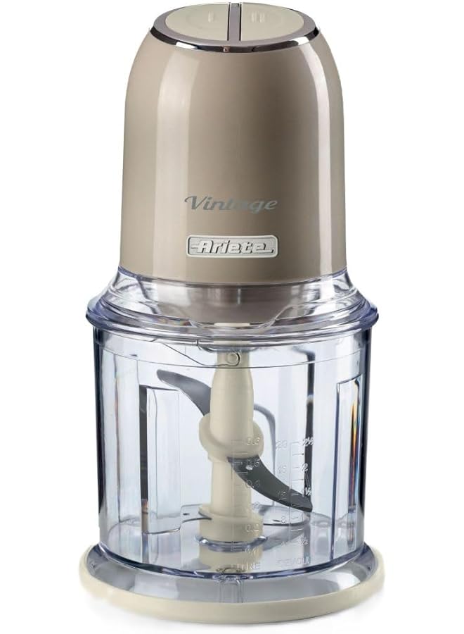 Ariete 400W Vintage Chopper Beige 2 Speed Chopper 2 Buttons And 4 Stainless Steel Blades. Vegetable Grinder And Ice Crusher. 600Ml Graduated Cup. With 3 Years  - Image 1