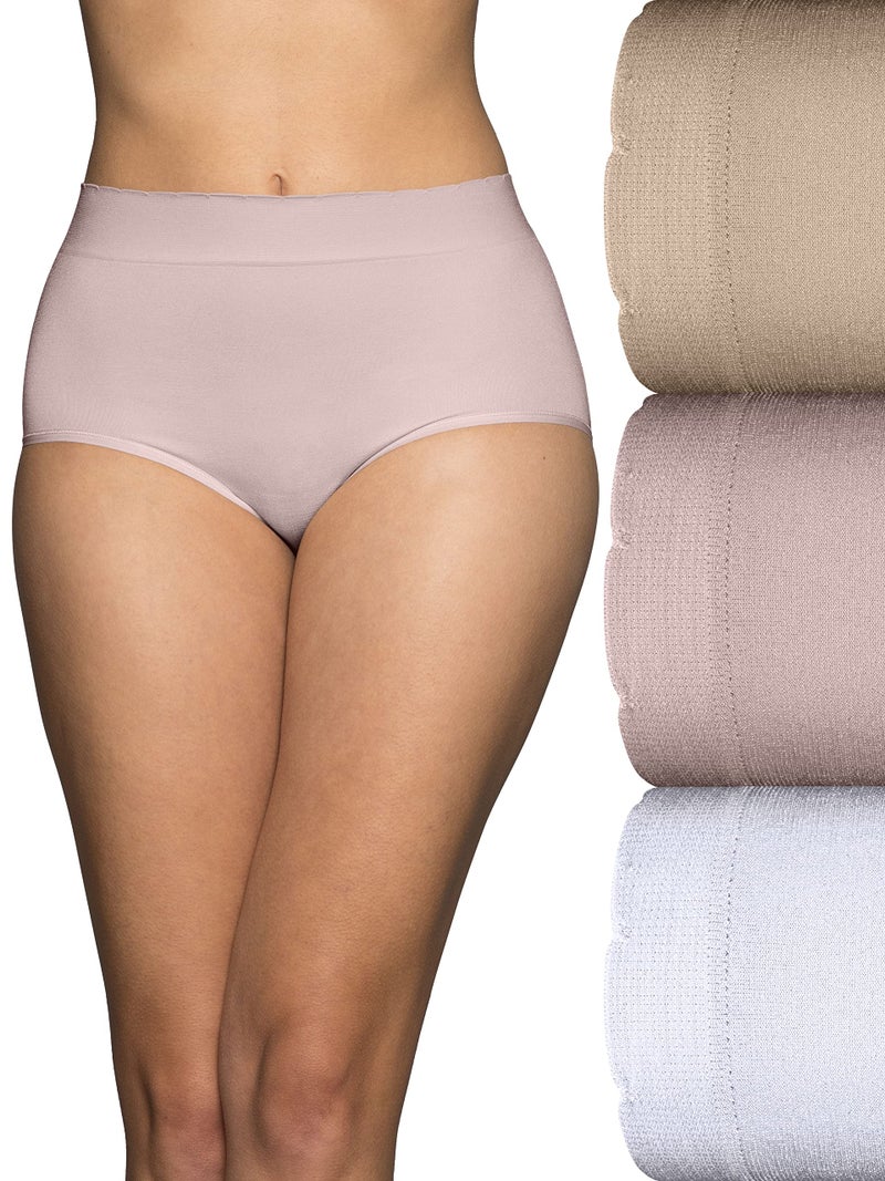 Vanity Fair Women's No Pinch No Show Seamless Underwear, Brief - 3 Pack - Quartz/White/Neutral, 9 - Image 1
