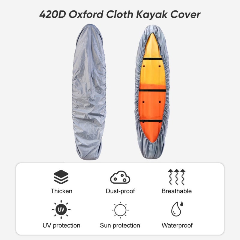 Waterproof Kayak Cover Size L Premium 420D Oxford Cloth With PU Coating - Heavy-Duty Windproof Canoe Cover for Outdoor Kayak Canoe SUP Fishing Boat Protection - Image 2