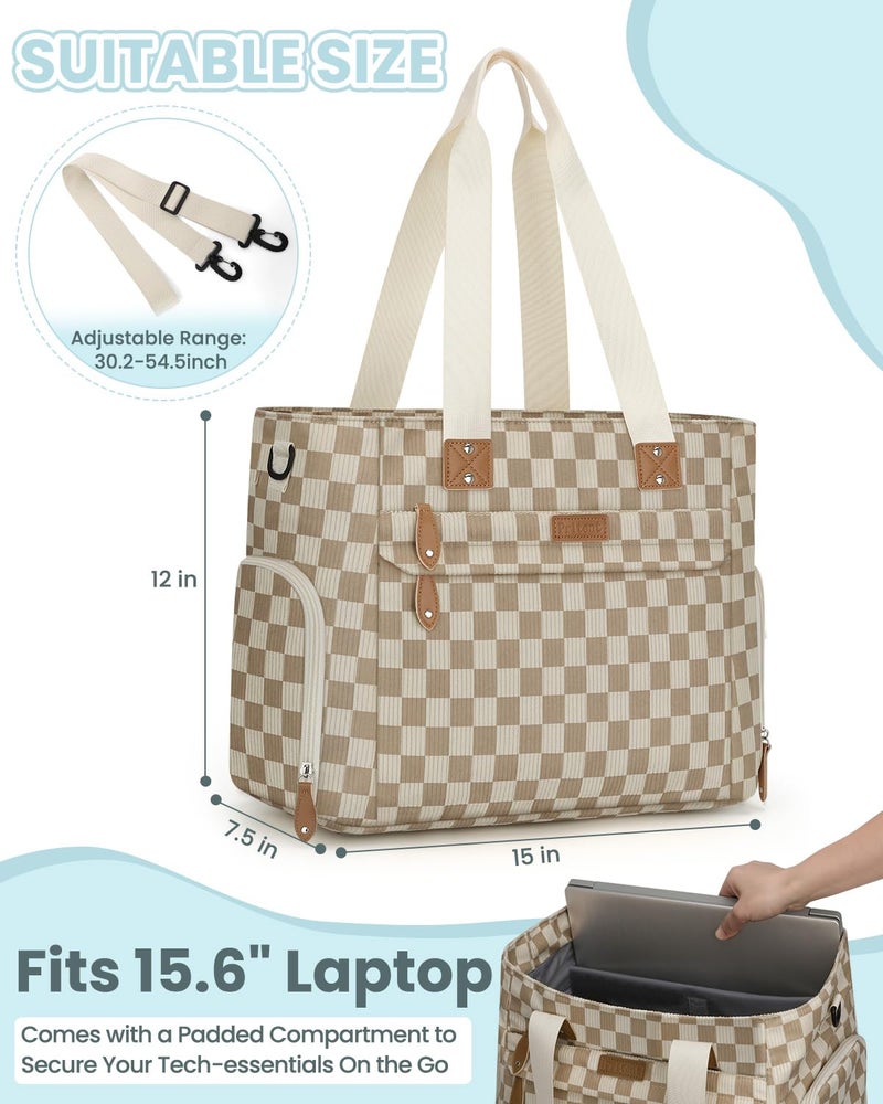 Pritent Large Travel Diaper Bag Tote with 14 Inch Laptop Sleeve, Breast Pump Bag for Mom and Dad, Mommy Maternity Travel Baby Bag for Boys and Girls, Plaid - Image 4