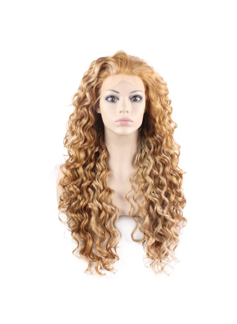 MX angel - Mxangel Long Heat Resistant Synthetic Hair Highlight Blond Celebrity Stylish Curly Lace Front Wig - Image 1