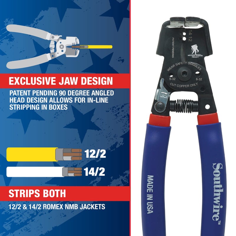 Southwire - 65172140 SNM1214HH-US ROMEX BOXJaw Wire Stripper, Dual Wire Cutter Strips both 12/2 & 14/2 Romex NMB JACKETS and 12 and 14 AWG Solid Wire - Image 4