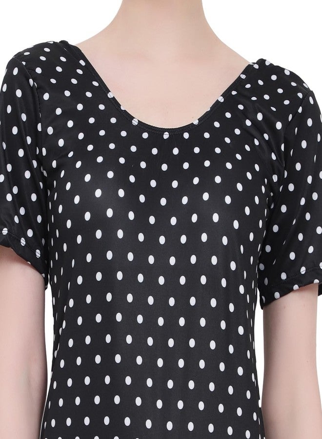 SHIFTER Printed Dots Swimming Costume for Women,One Piece Swim Suit for Ladies and Girls,Stretchable Fabric with Half Sleaves and Frock Style for Holidays, Beach and Pool (2XL, Black-WHITEDOTS) - Image 5