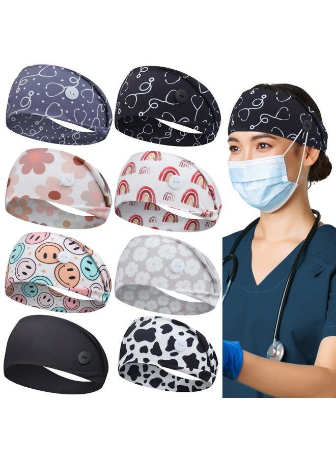 ABAMERICA Headbands with Button for Mask, Wide Nurses Headbands Non Slip Elastic Ear Protection for Women Men Doctors Sweatband Head Wrap  - Image 1