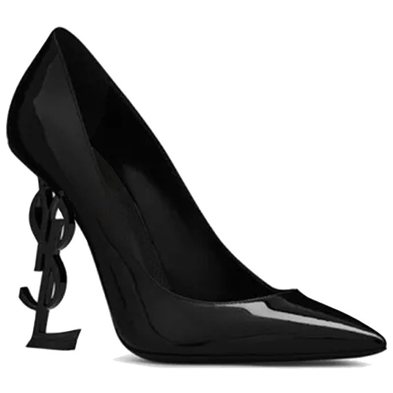 2022 Stars Fashionable Shallow Mouth Pointed Black Patent Leather Letter Thin Heel Single Shoes For Women - Image 2