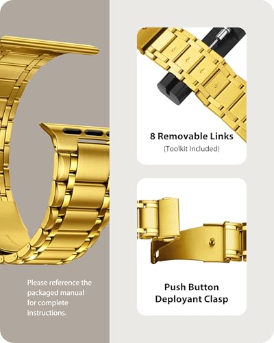Fullmosa Bands Compatible with Apple Watch Band 41mm 40mm 38mm, Stainless Steel iWatch Band with Case for Apple Watch Series 9 8 7 6 5 4 3 2 1 SE3/2/1, Golden - Image 4