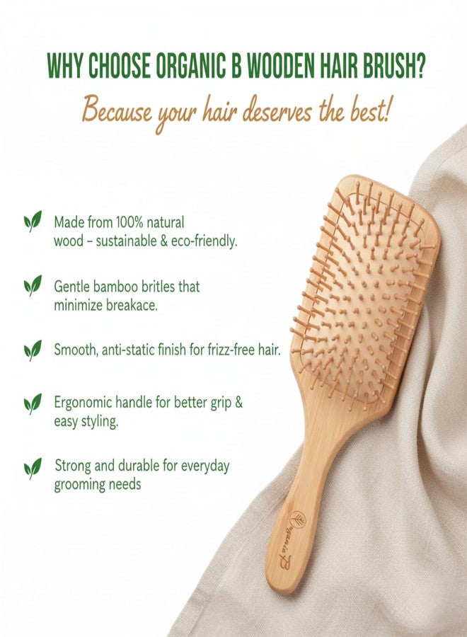 Organic B Solid Bamboo Paddle Hair Brush with Wooden Handle & Bamboo Bristles | Eco-Friendly Hair Brush for Gentle Detangling, Smooth Styling & Daily Hair Care | Unisex Sustainable Grooming Tool - Image 4