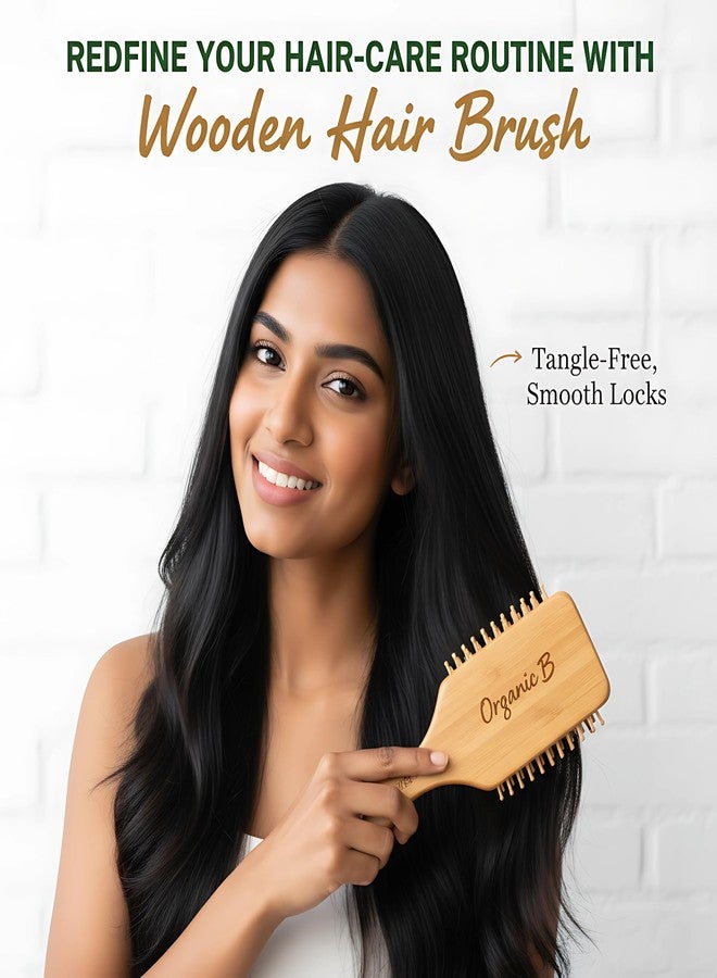 Organic B Solid Bamboo Paddle Hair Brush with Wooden Handle & Bamboo Bristles | Eco-Friendly Hair Brush for Gentle Detangling, Smooth Styling & Daily Hair Care | Unisex Sustainable Grooming Tool - Image 2