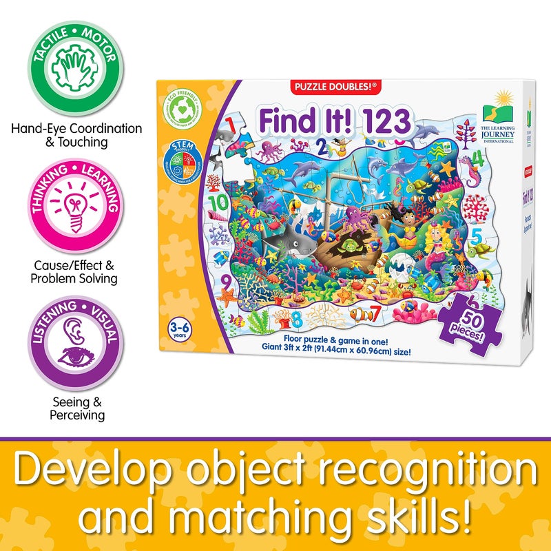 The Learning Journey Puzzle Doubles - Find It! 123 - STEM Preschool Toys & Gifts for Boys & Girls Ages 3 and Up, 24" H x 36" W x 0.08" D (695180) , Blue - Image 5