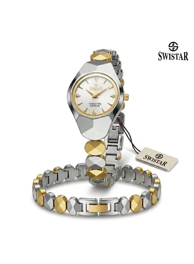 SWISTAR Women’s Tungsten Ceramic Sapphire Silver Dial Two-Tone Bracelet Watch