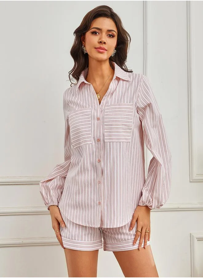 لوكس ويف Striped Pocket Detail Balloon Sleeve Shirt by Styli