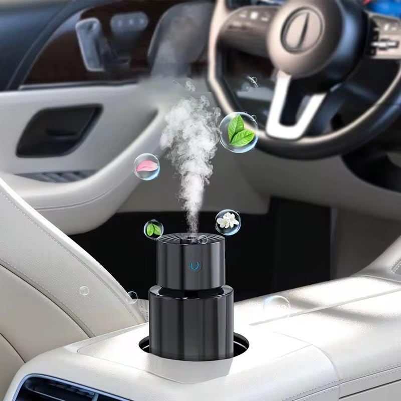 Rymel Car Essential Oil Diffuser,Car Freshner,Room Freshner, Kitchen Freshner, Room Perfume, USB Aromatherapy Humidifier for Vehicle Cup Holder, Black - Image 1