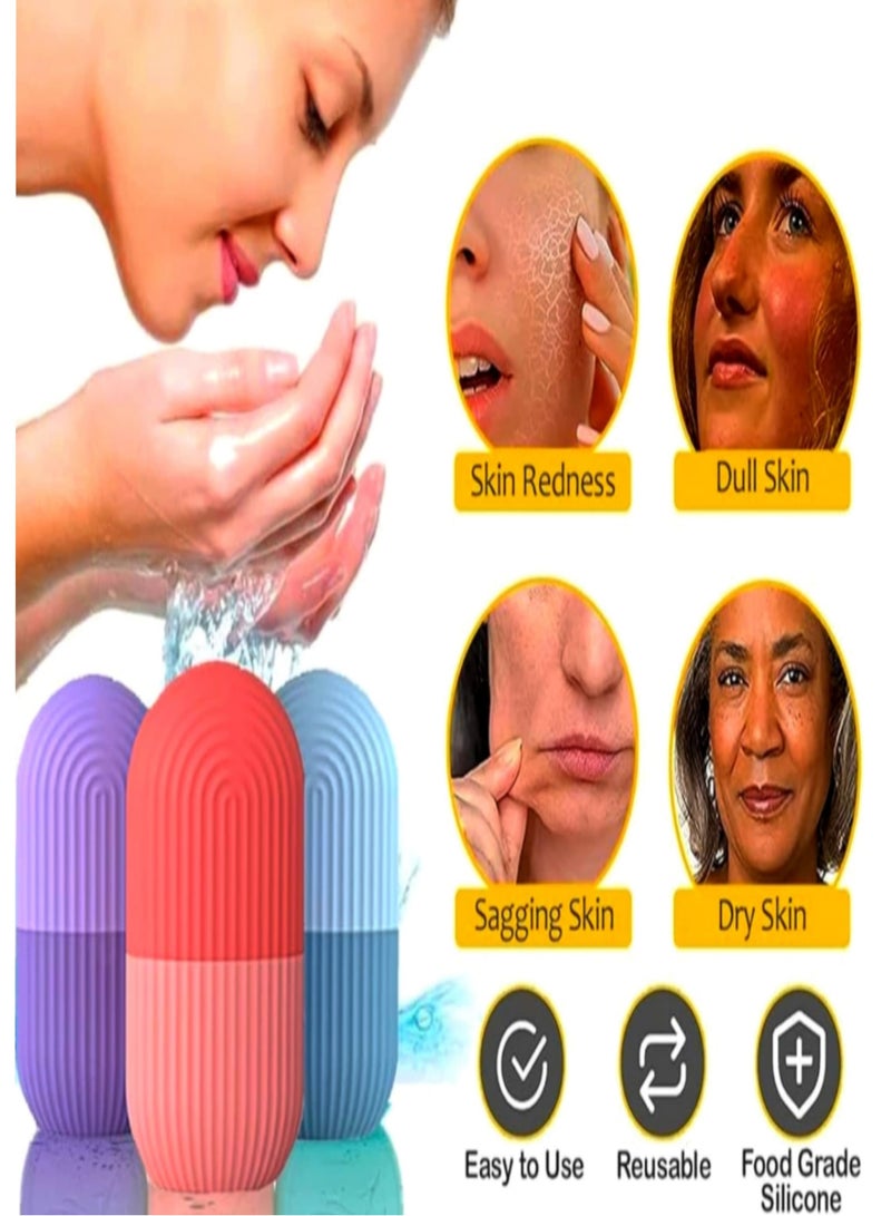 Generic Ice Roller For Face (Pack of 3) , Beautiful, Glowing & Flawless Skin, Ice Roller for Face & Body Massage, Ice Cube Roller for Skin & Body Care, Facial Beauty Ice Roller Skin Care Tools, Ice Facial Cube, Gua Sha Face Massage, Silicone Ice Mold for Face Beauty Eliminates Wrinkle & Acne (Pink, Purple & Blue)  - Image 4