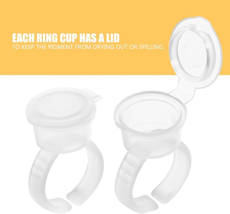 Ink Ring, 100pcs Pigment Ink Holder Container Cup Eyebrow Nail Art Rings Pigment Holder Container with Lid Kit for Ink - Image 2