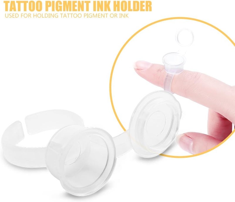 Ink Ring, 100pcs Pigment Ink Holder Container Cup Eyebrow Nail Art Rings Pigment Holder Container with Lid Kit for Ink - Image 1