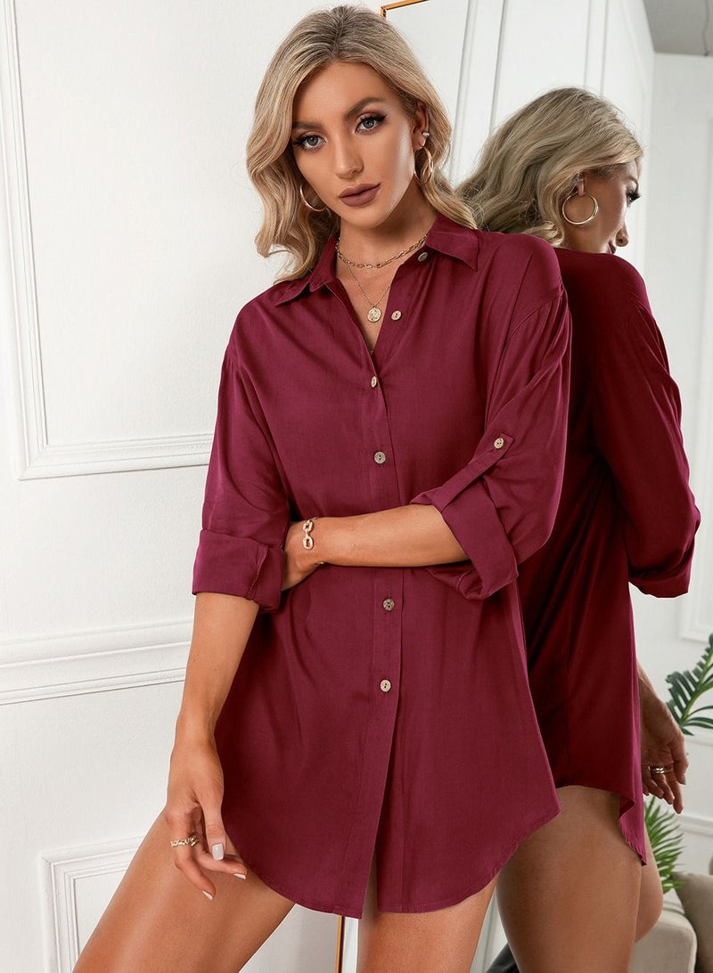 Loquat Casual Loose Single Breasted Shirt Dress - Image 2