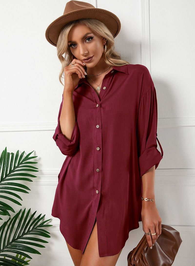 Loquat Casual Loose Single Breasted Shirt Dress - Image 1
