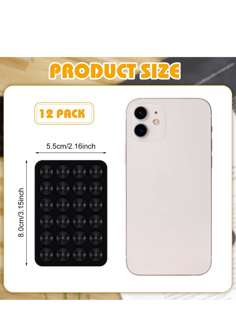 KASTWAVE 12 Pcs Phone Suction Mat, Non Slip Phone Suction Cup Mat, Adhesive Phone Accessory Holder, Suitable for Home Kitchen Mirror Bathroom (Black) - Image 3