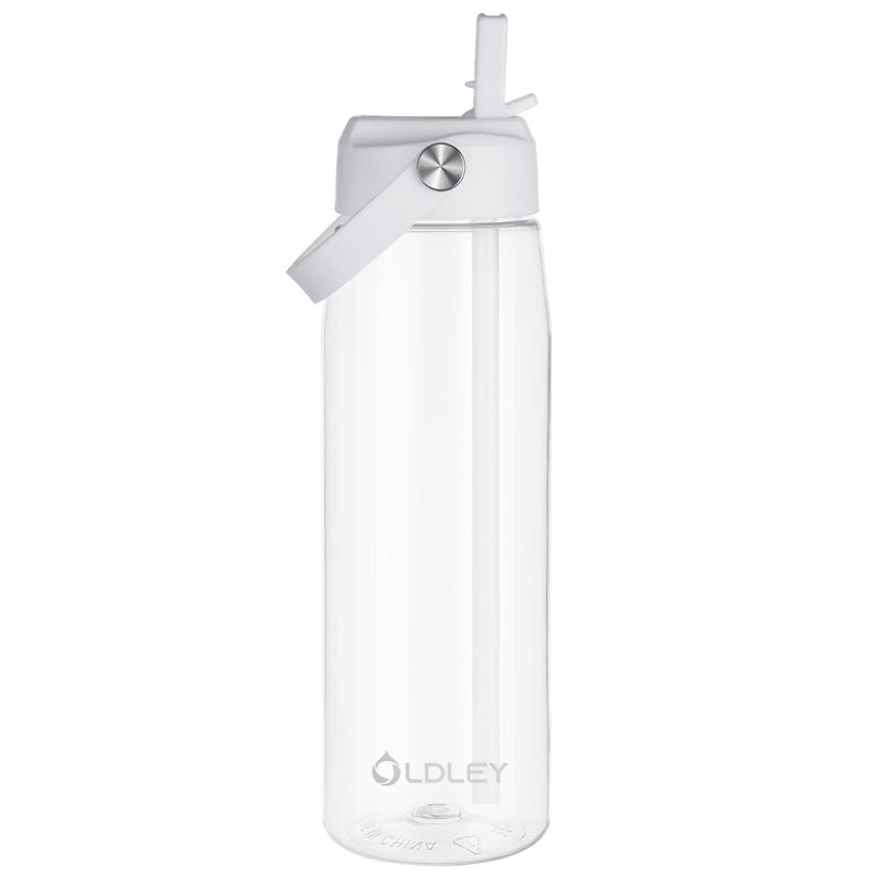 OLDLEY 32 oz Water Bottle with Straw, Leakproof Sports Water Bottle with Carry Strap, BPA-Free Large Water Bottles for Home,Travel, School, Outdoors, Gym, Tritan,Transparent - Image 1