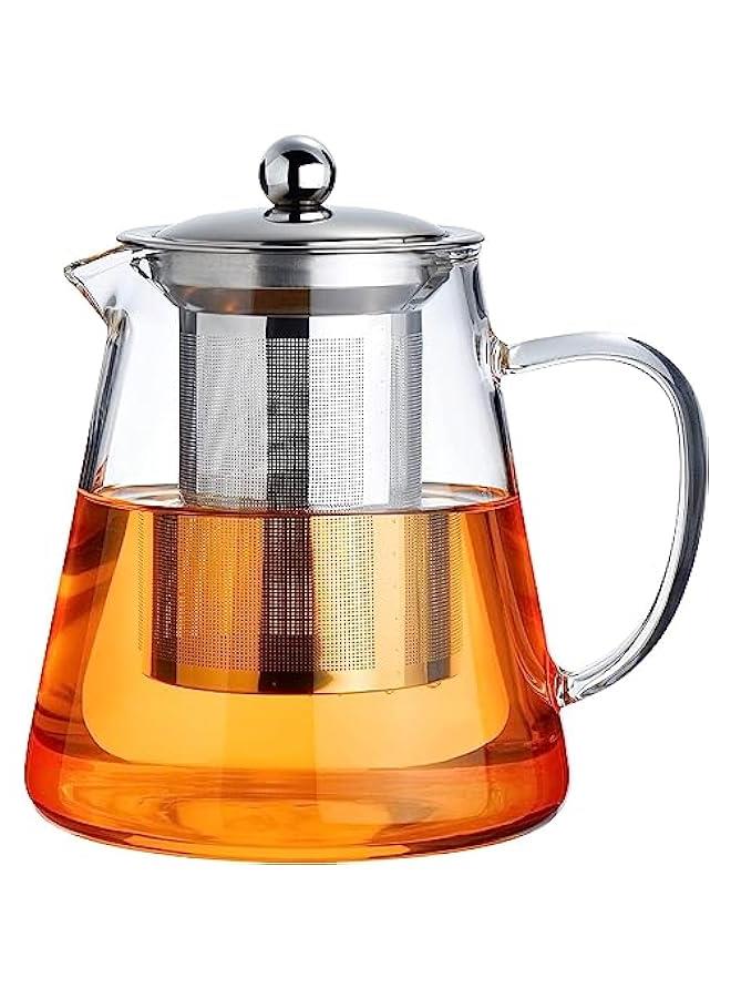 Glass Teapot Stovetop 32 OZ, Borosilicate Clear Tea Kettle with Removable 18/8 Stainless Steel Infuser, Teapot Blooming and Loose Leaf Tea Maker Tea Brewer for Camping, Travel (950ML)  - Image 1