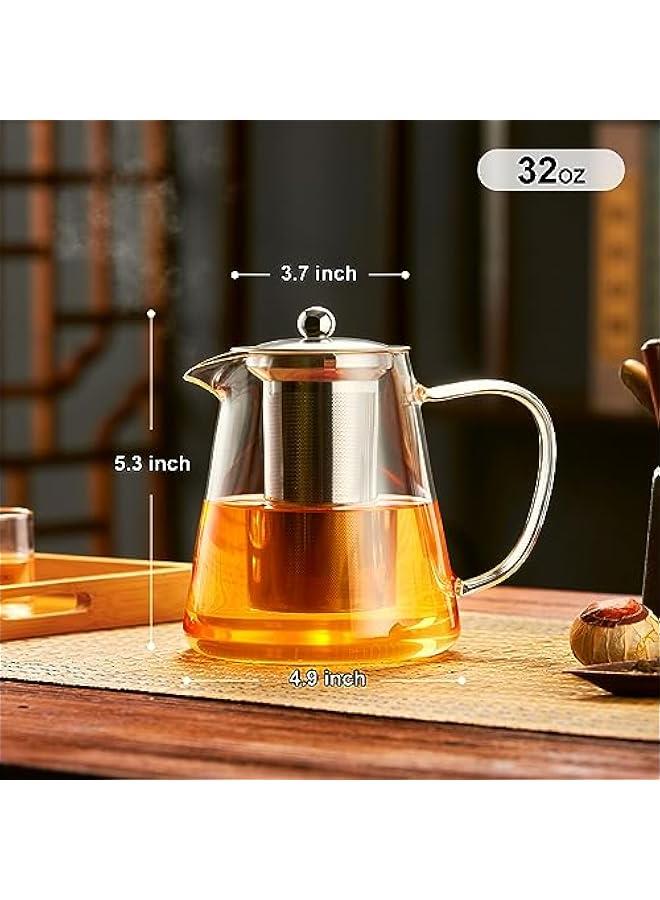 Glass Teapot Stovetop 32 OZ, Borosilicate Clear Tea Kettle with Removable 18/8 Stainless Steel Infuser, Teapot Blooming and Loose Leaf Tea Maker Tea Brewer for Camping, Travel (950ML)  - Image 4
