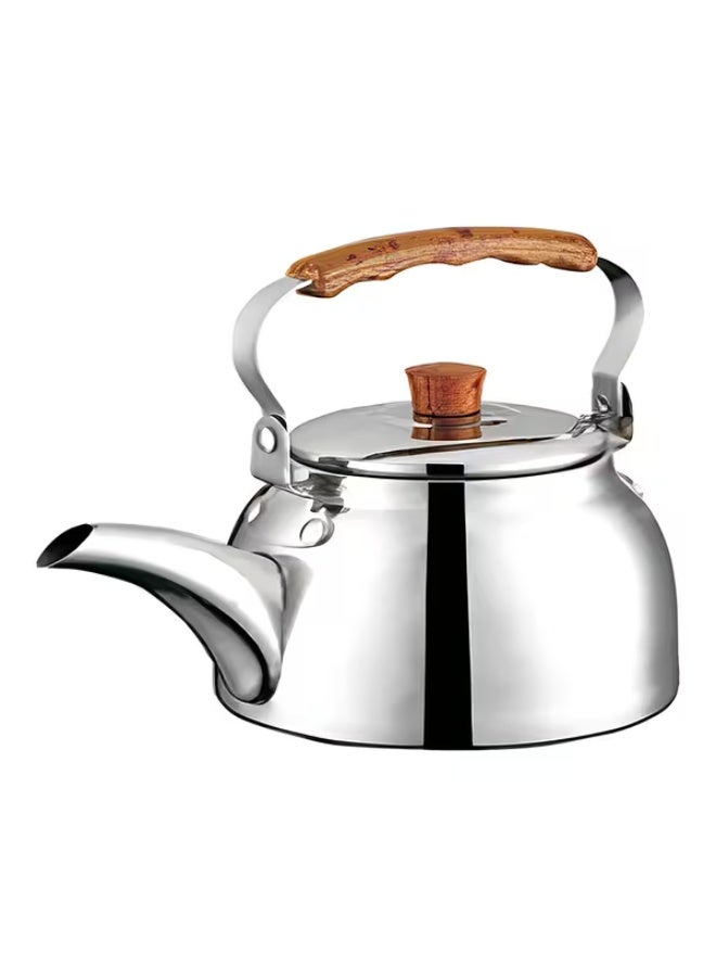 Durable Premium Grade Stainless Steel Tea Kettle with Secure Lid Silver and Brown 1 Liter