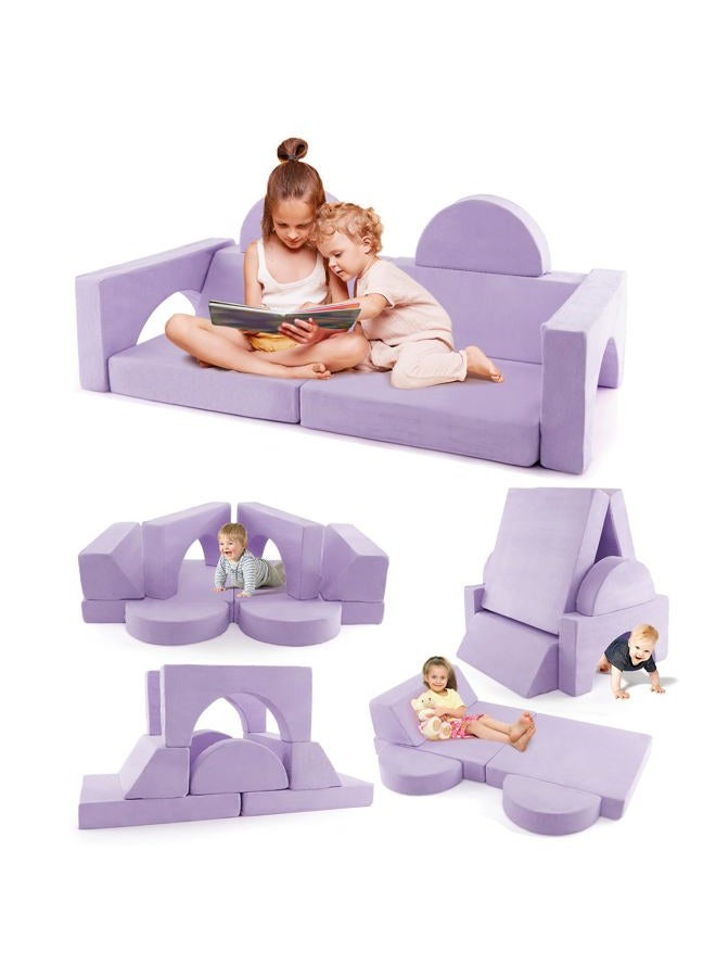 INFANS Mondular Kids Play Couch, 8PCS Toddler Sectional Sofa Building Fort for Bedroom Playroom, Imaginative Convertible Floor Cushion, Foam Set for Boys Girls - Image 1