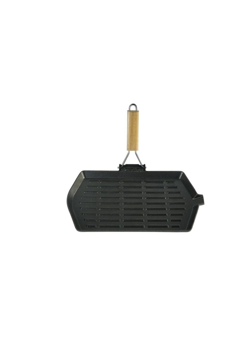 Rosette Rosette Cast Iron Grill Pan W/Wooden Handle 35x21CM 