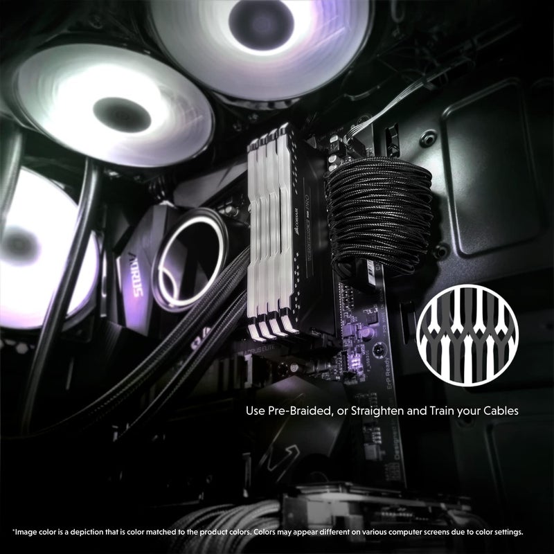 LINKUP - AVA 30cm PSU Cable Extension Sleeved Custom Mod GPU PC Braided w/Comb Kit | 1 x 24 P (20+4) | 1 x 8 P (4+4) CPU | 2 x 8 P (6+2) GPU Set | 300mm - Black - Image 3