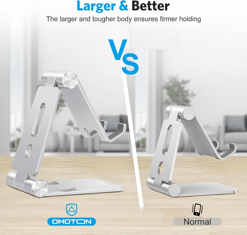 Omoton Foldable Cell Phone Stand, C4 Portable Aluminum Phone Holder, Adjustable Phone Dock Cradle for iPhone 17/16/15 Pro Max Air, Small Tablets, All Smart Phones for Women Men Gift, Silver - Image 2