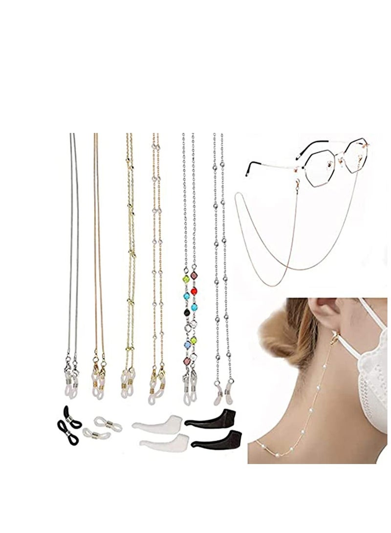 Y&D 6 Pieces Glasses Holder Chain Lanyard Necklace Sunglass Fashion Eyeglass Chains Eyewear Retainer Beaded Strap Anti-lost Leash Around Neck for Women Girls - Image 1