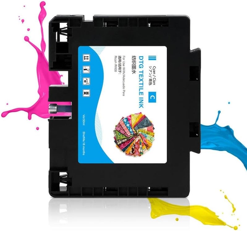 RI100 Compatible DTG Ink Cartridge Cyan One Time Use Chip For RI 100 Printer - Image 2
