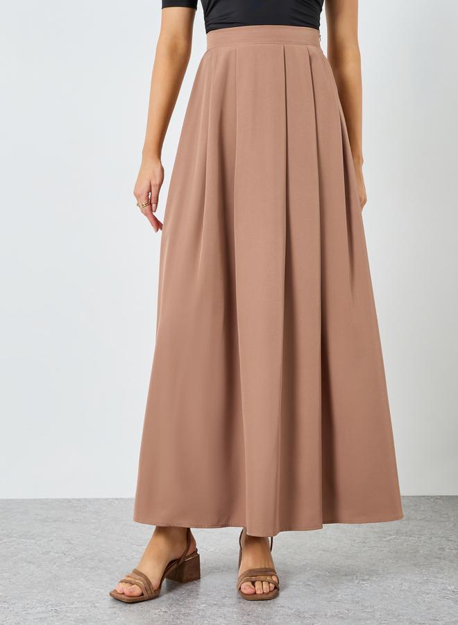 Styli Women Khaki Pleated A-Line Maxi Skirt - Image 2