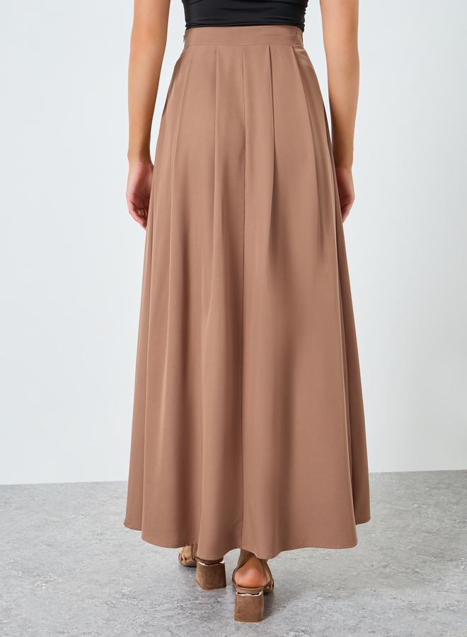 Styli Women Khaki Pleated A-Line Maxi Skirt - Image 4