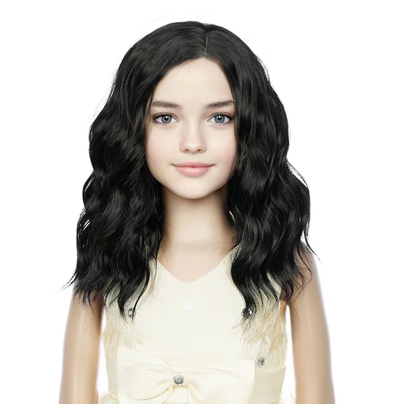 DUDUWIG Black Wig for Kids Girls Short Curly Wig Black Wig for Dress Up Party Cosplay Synthetic Wigs Hairnet Include
