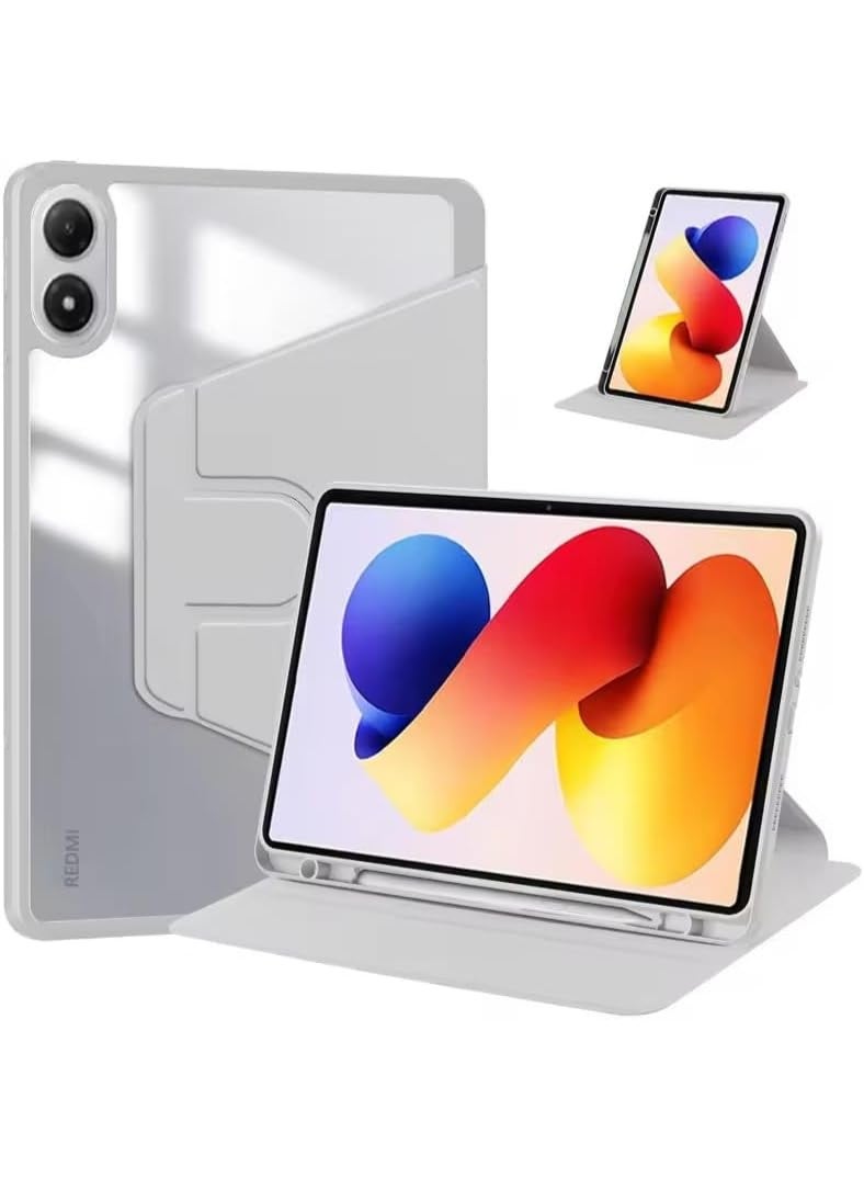 VKL Compatible with XiaoMi Redmi Pad 2 Pro 12.1 Inch 2025 Case,360 Degree Swivel Stand Folio Flip Smart Tablet Cover with Auto Sleep/Wake (Grey)