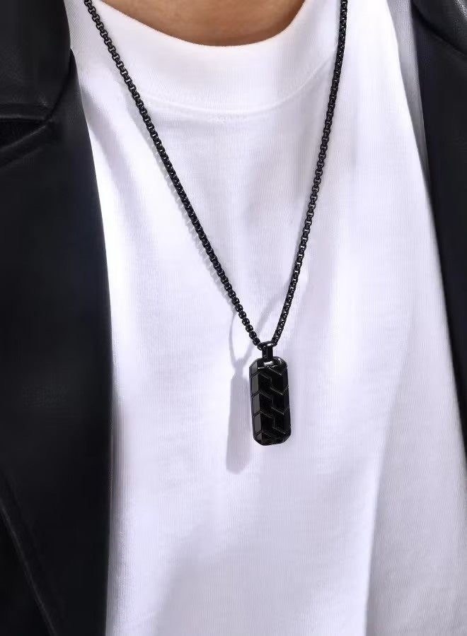 Men's Tire Pattern Stainless Steel Necklace | Geometric Pendant Design | Versatile Fashion Accessory (Black, 60cm) - Image 2