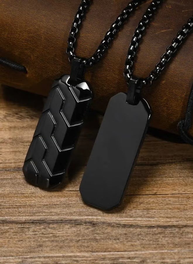 Men's Tire Pattern Stainless Steel Necklace | Geometric Pendant Design | Versatile Fashion Accessory (Black, 60cm) - Image 3